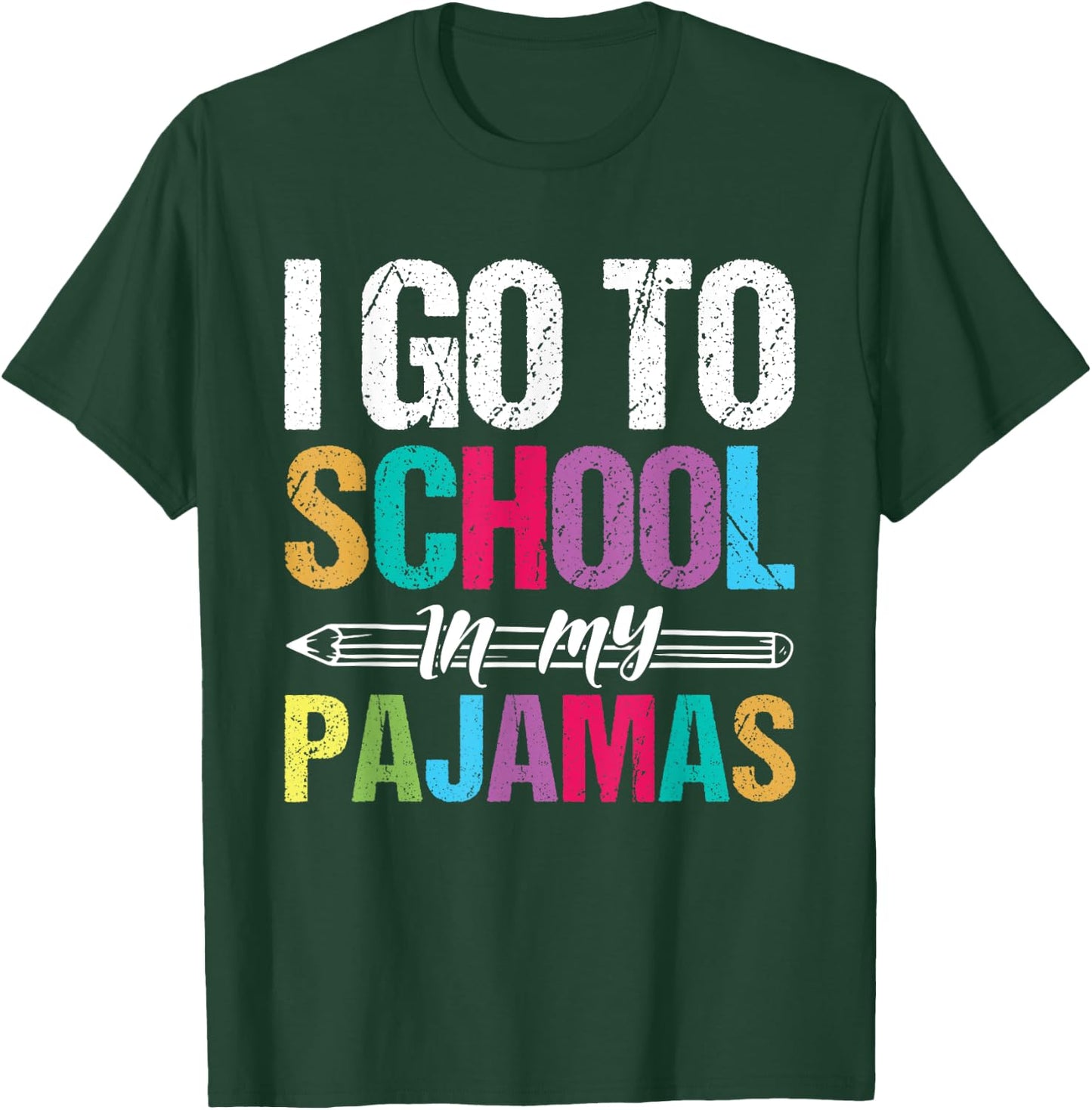 I Go To School In My Pajamas Online Teacher Home Schooling Women Girls Kids T-Shirt - T-Shirt | Forest