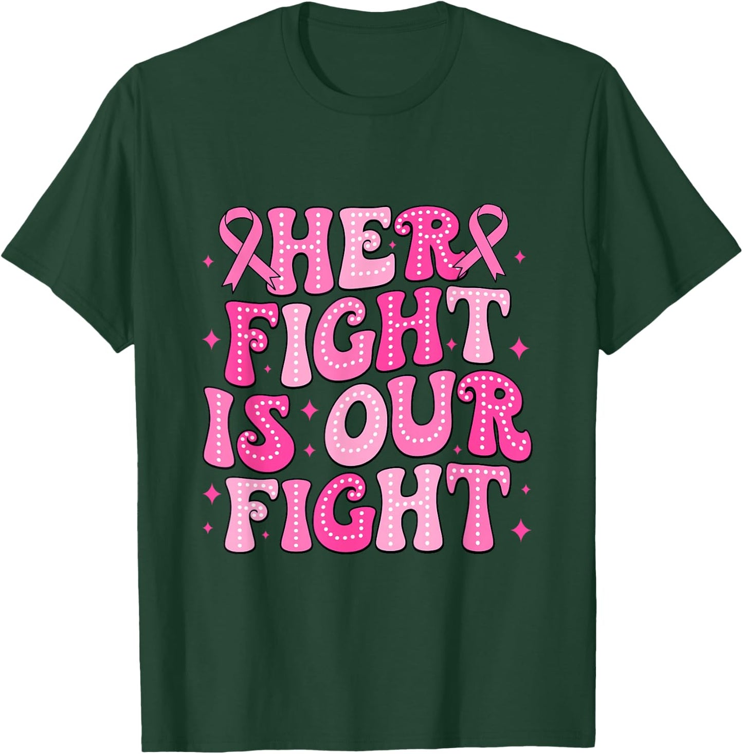 Groovy Breast Cancer Support Squad Her Fight Is Our Fight T-Shirt - T-Shirt | Forest