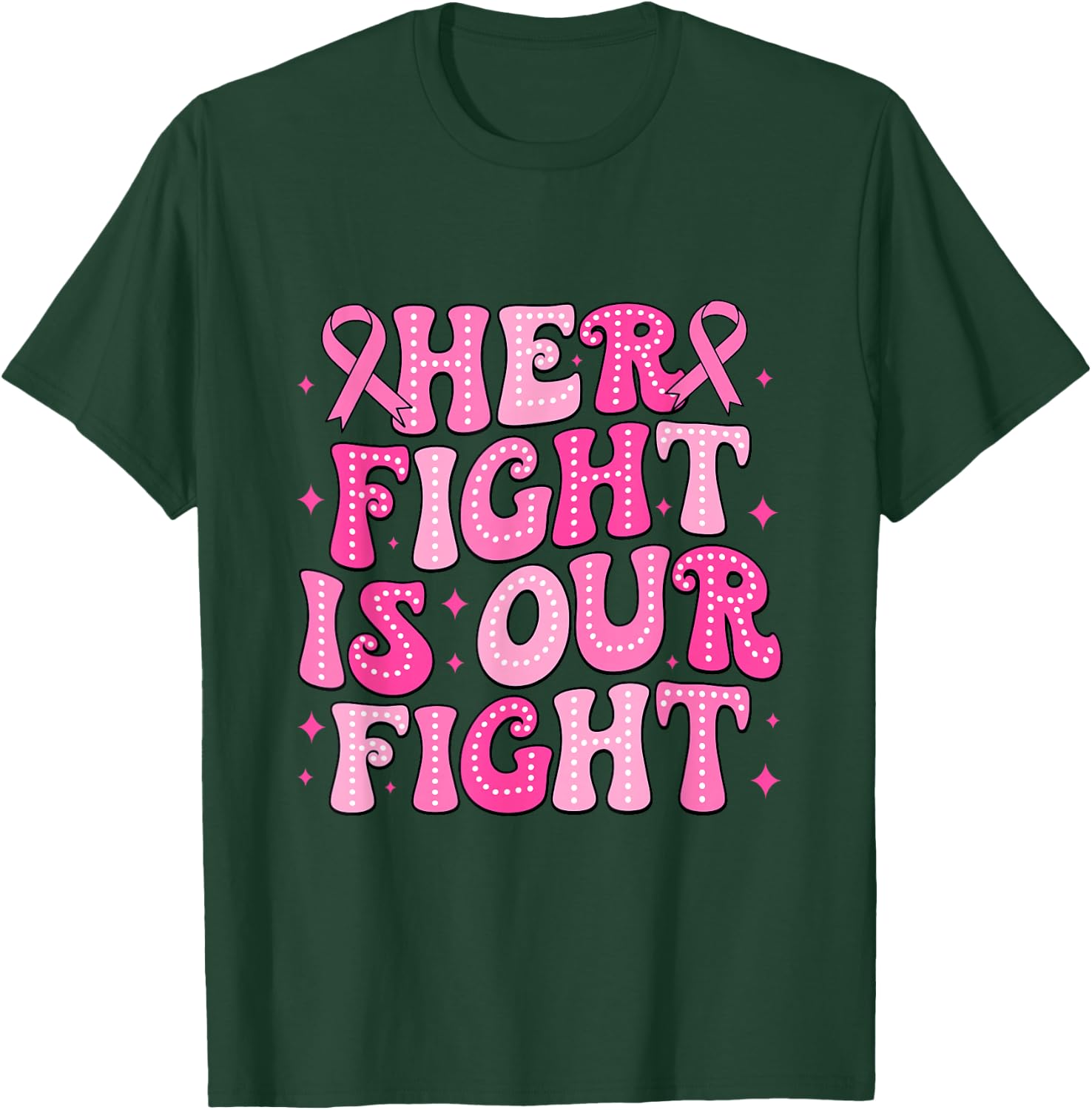 Groovy Breast Cancer Support Squad Her Fight Is Our Fight T-Shirt - T-Shirt | Forest