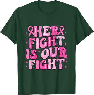 Groovy Breast Cancer Support Squad Her Fight Is Our Fight T-Shirt - T-Shirt | Forest
