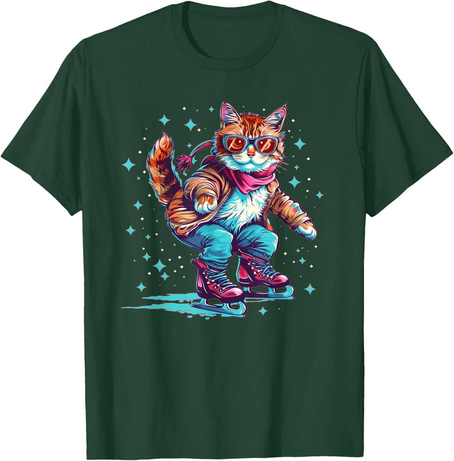 Funny ice skating Cat with Shoes Outfit for Winter T-Shirt - T-Shirt | Forest