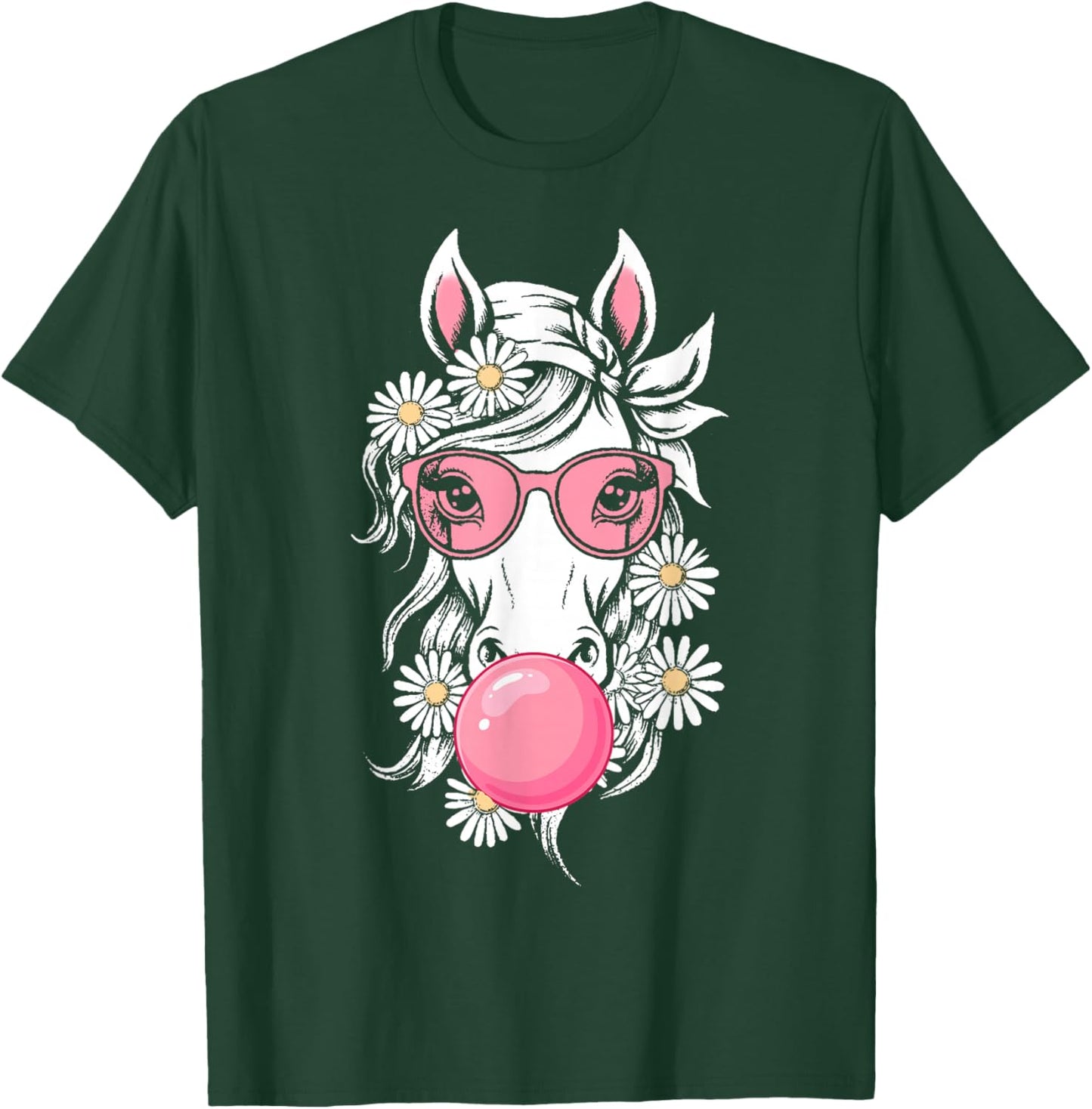 Horse with Pink Bandana and Bubble Gum Graphic T-Shirt - T-Shirt | Forest