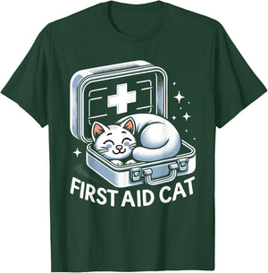 First Aid Cat Pun Nurse Doctor Healthcare Novelty Funny Cat Women Kids T-Shirt - T-Shirt | Forest