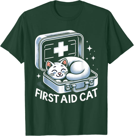 First Aid Cat Pun Nurse Doctor Healthcare Novelty Funny Cat Women Kids T-Shirt - T-Shirt | Forest