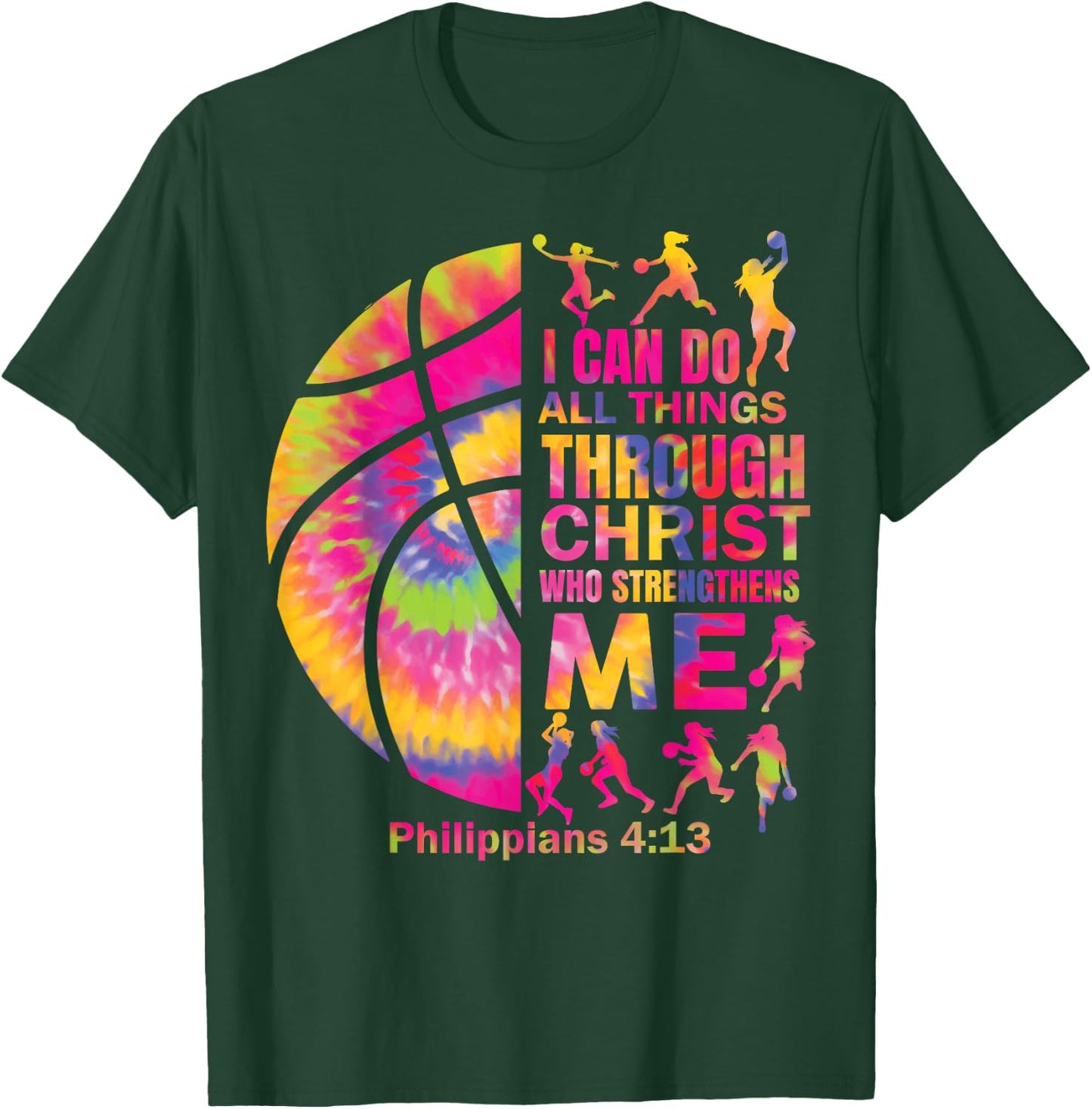 Girls Christian Basketball Women Teen Kid Christ Bible Verse T-Shirt - T-Shirt | Forest