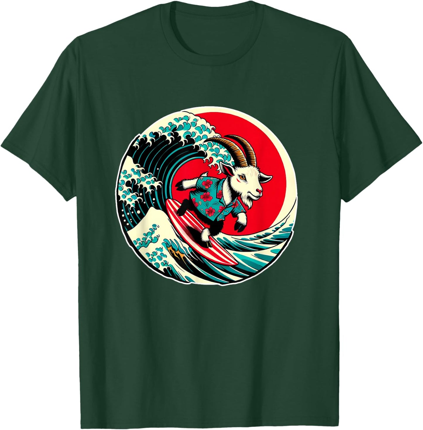 Great Wave Kanagawa Goat Surfing T-Shirt - T-Shirt | Forest