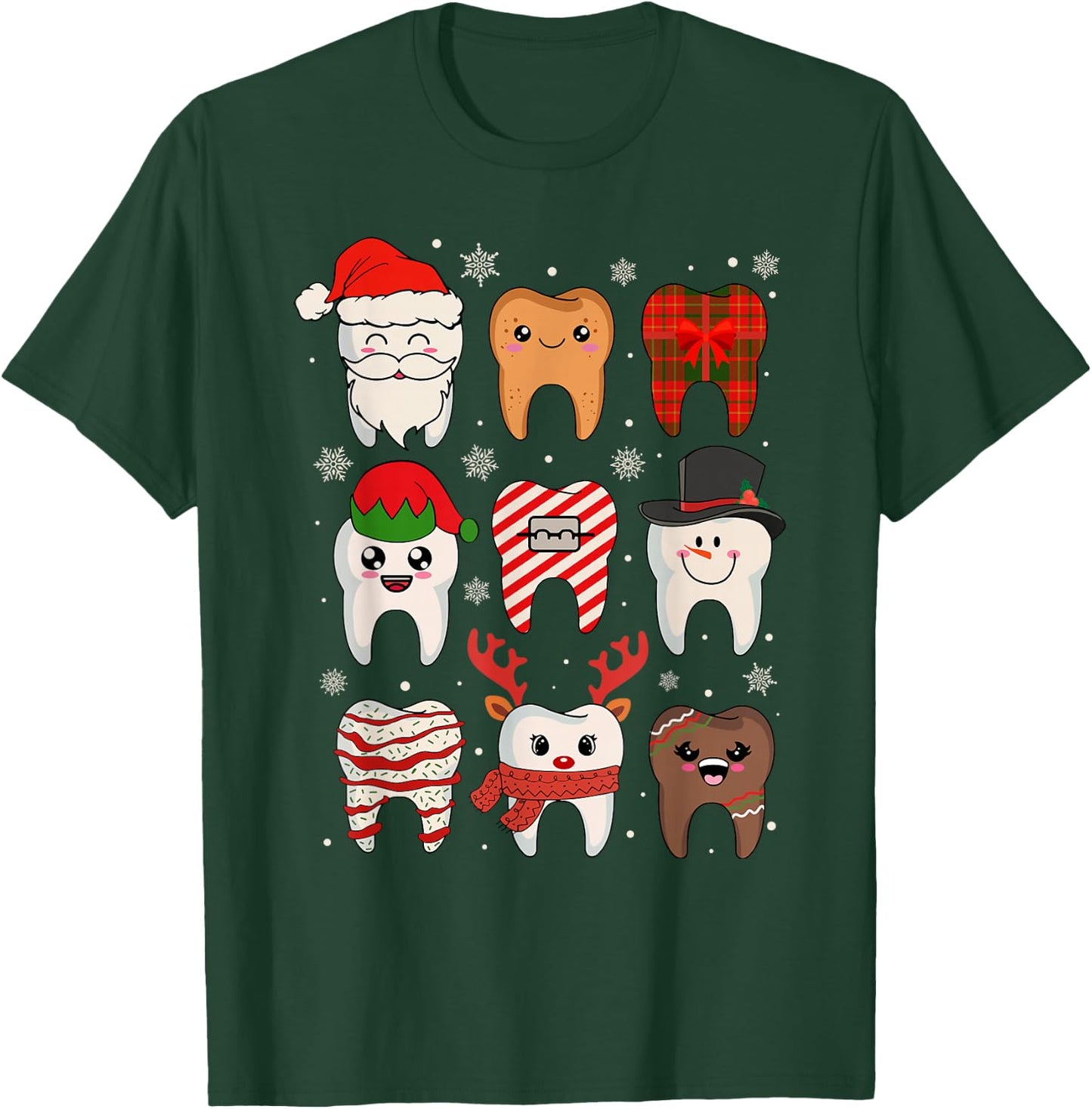 Funny Dental Christmas Teeth Cute Xmas Dentist Squad Crew T-Shirt - T-Shirt | Forest