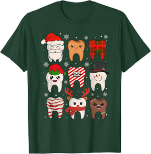 Funny Dental Christmas Teeth Cute Xmas Dentist Squad Crew T-Shirt - T-Shirt | Forest