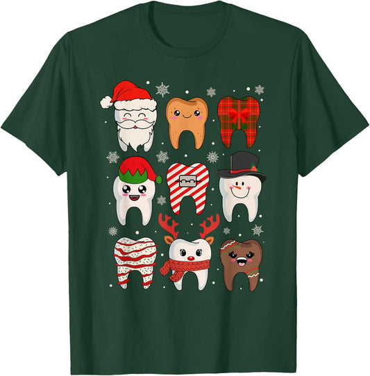 Funny Dental Christmas Teeth Cute Xmas Dentist Squad Crew T-Shirt - T-Shirt | Forest
