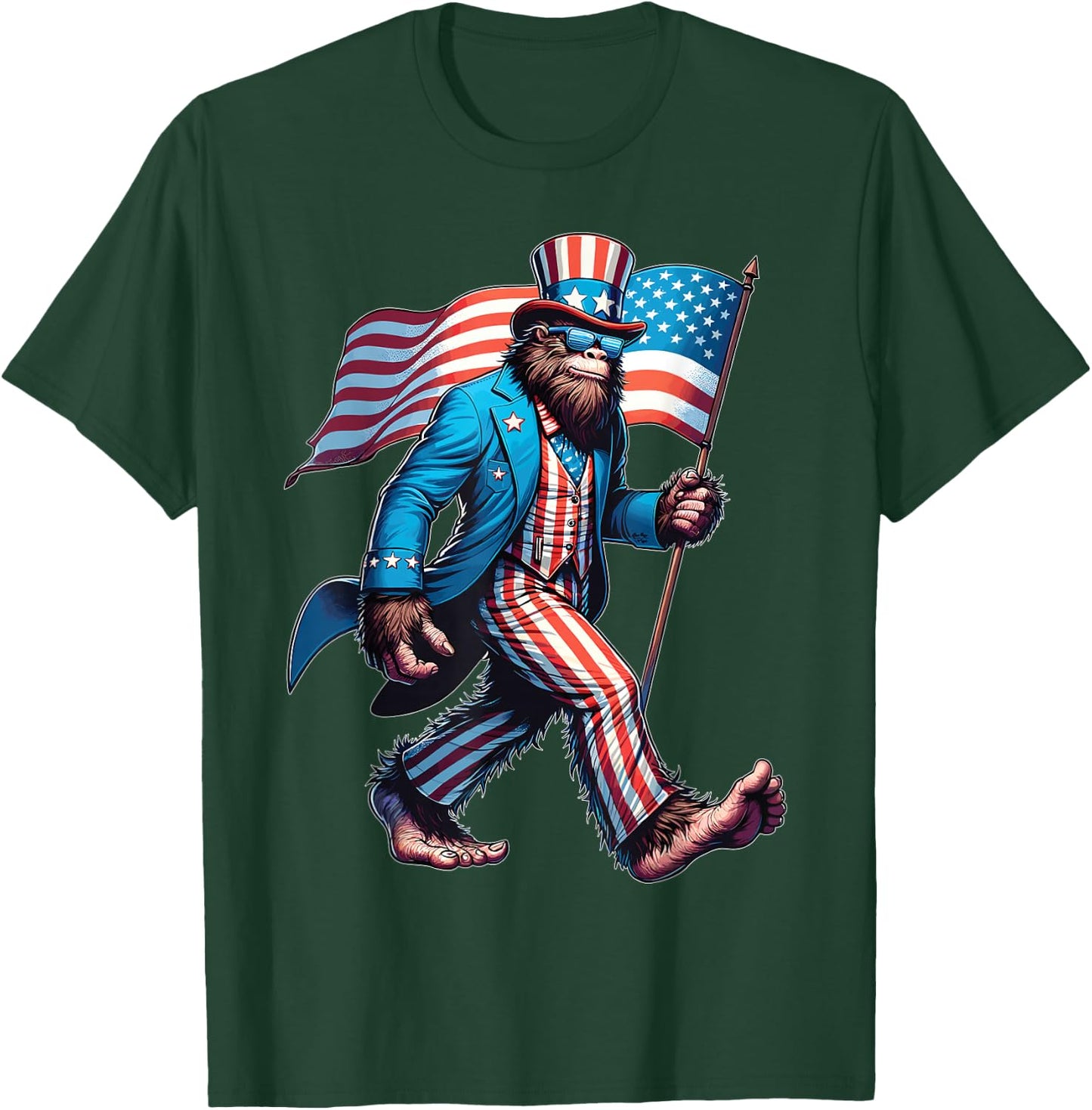 4th Of July Bigfoot Sasquatch Patriotic American Flag T-Shirt - T-Shirt | Forest