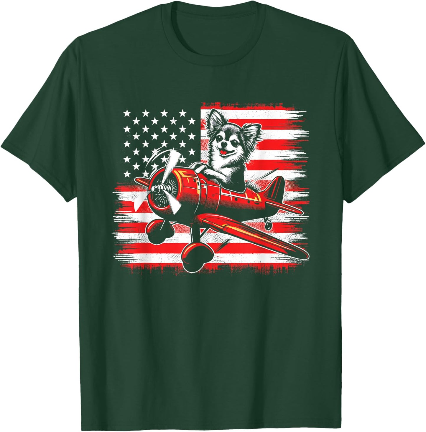 Chihuahua Pilot American Flag - Cute USA 4th July Dog Lover T-Shirt - T-Shirt | Forest