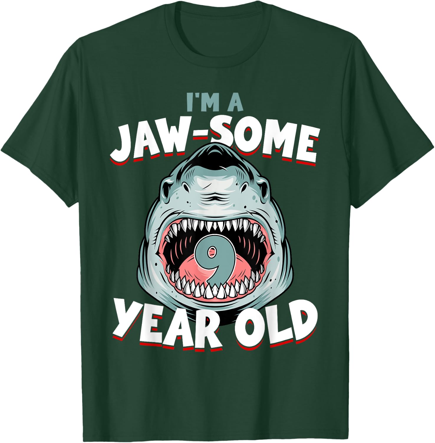 9 Year Old Birthday Boy Shark Jaw-Some 9th B-Day Age Family T-Shirt - T-Shirt | Forest
