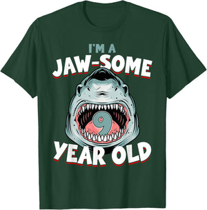 9 Year Old Birthday Boy Shark Jaw-Some 9th B-Day Age Family T-Shirt - T-Shirt | Forest