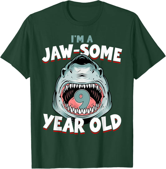 9 Year Old Birthday Boy Shark Jaw-Some 9th B-Day Age Family T-Shirt - T-Shirt | Forest