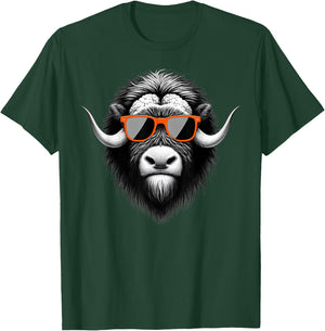 Cool Musk Ox Wearing Sunglasses Graphic Art T-Shirt - T-Shirt | Forest