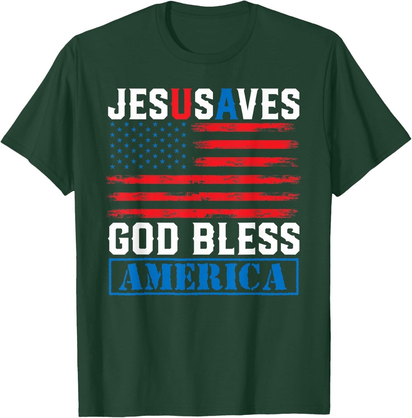 Jesus Saves USA - God Bless America - Vintage Grunge Flag T-Shirt - T-Shirt | Forest