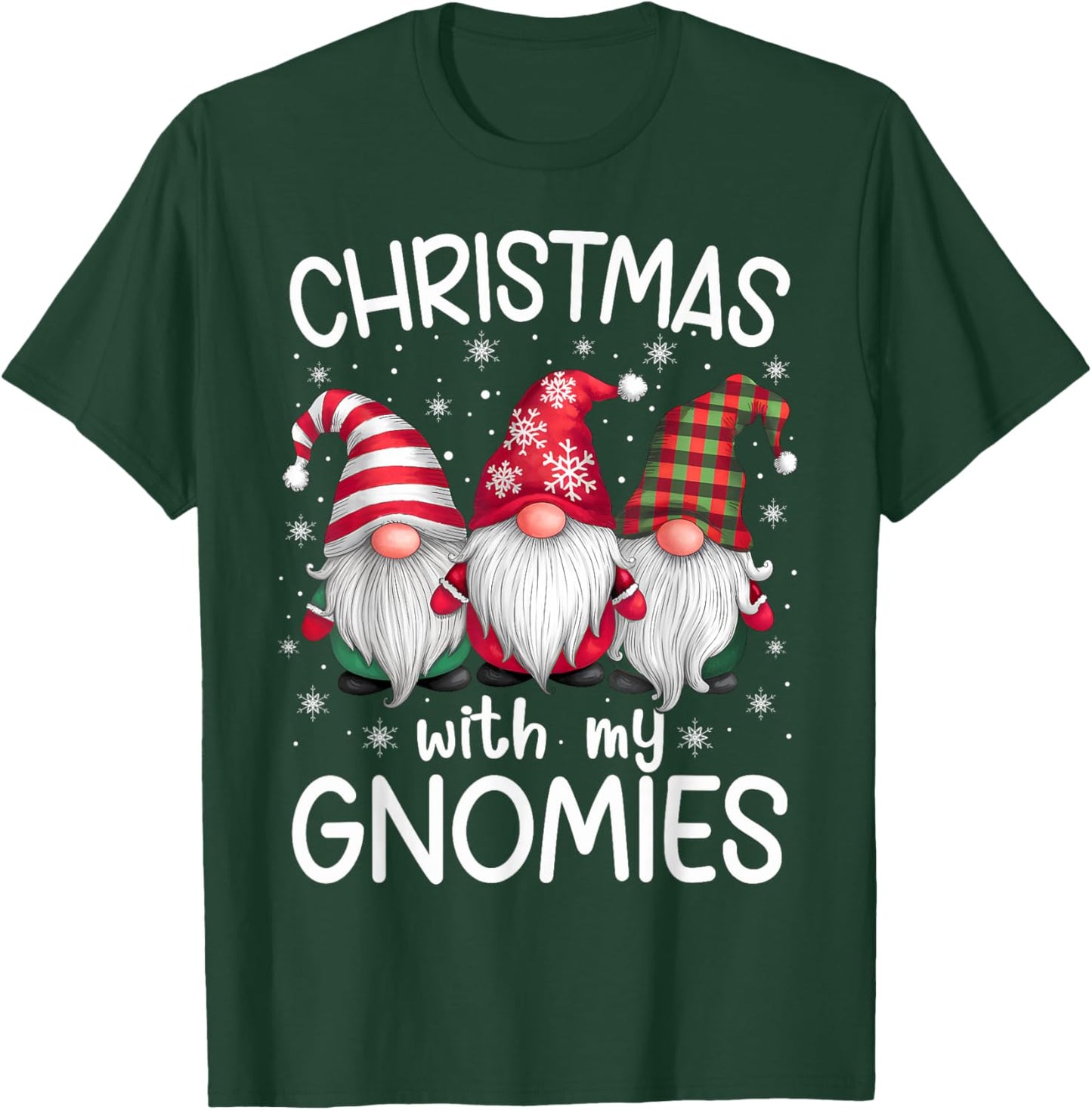 Gnome Family Christmas Men Women Kids Apparel -Adult Christmas Cartoon Gnome Winter Holiday Black Plaid, Stripe Small T-Shirt - T-Shirt | Forest