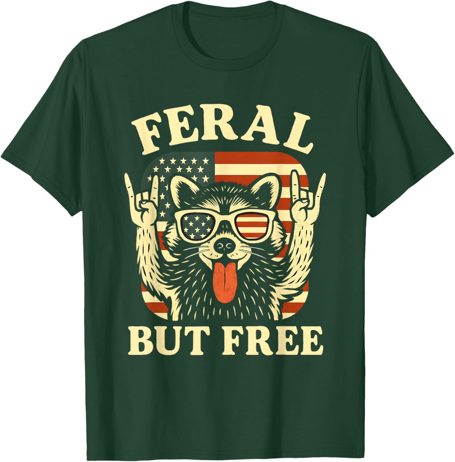 Feral But Free Kids Racoon 4th of July Patriotic Women Funny T-Shirt - T-Shirt | Forest