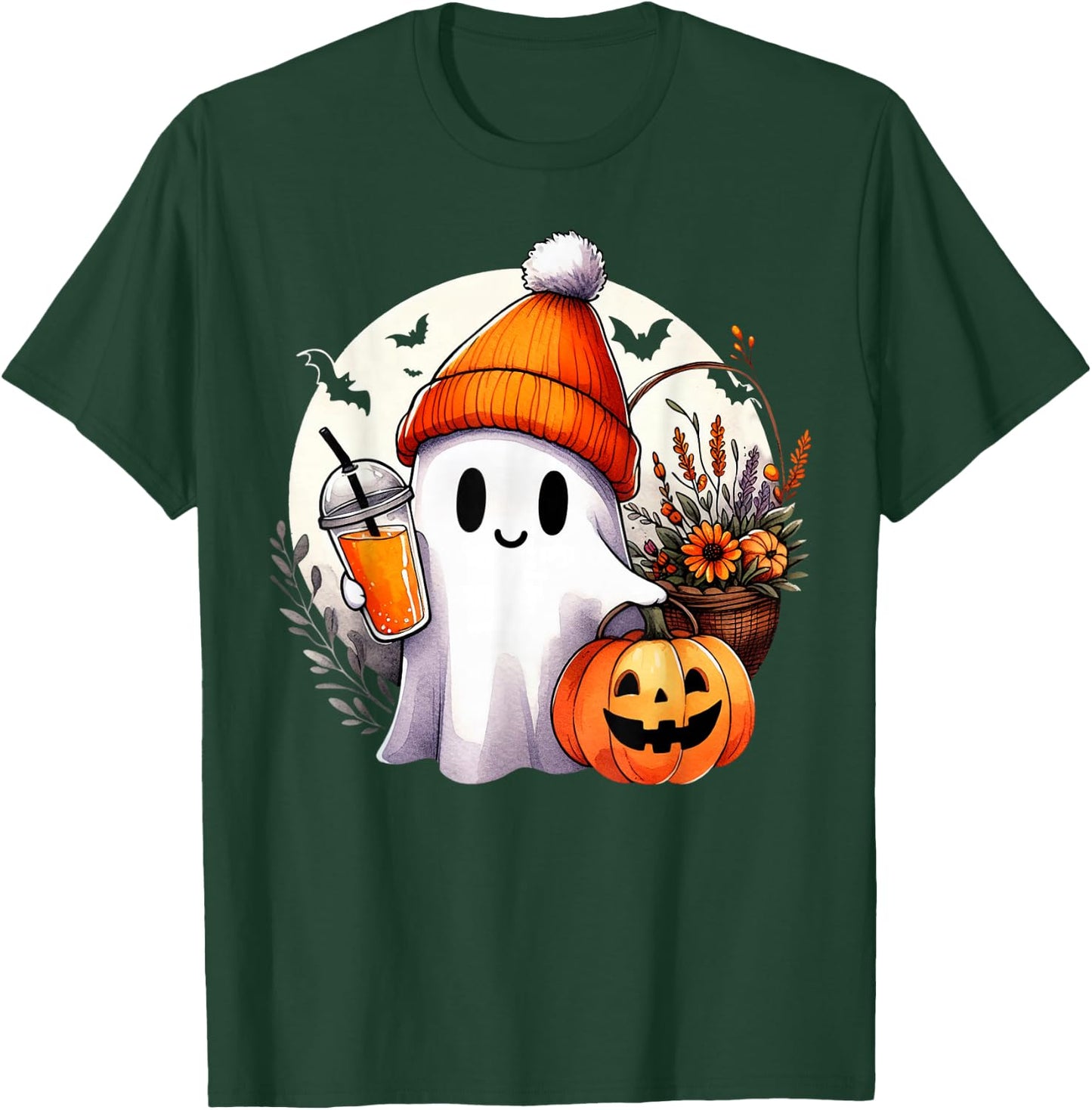 Groovy Ghost Drinking Coffee Halloween Ghost Coffee Lover T-Shirt - T-Shirt | Forest