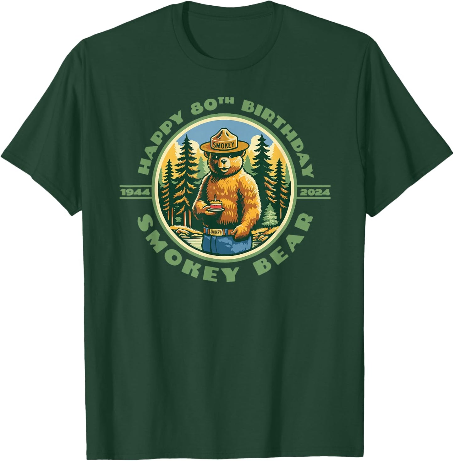 Happy 80th Birthday Smokey Bear 1944-2024 Retro Cupcake T-Shirt - T-Shirt | Forest