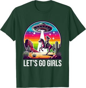 Space Cowgirl Let's Go Girls Cosmic Galactic Western UFO T-Shirt - T-Shirt | Forest