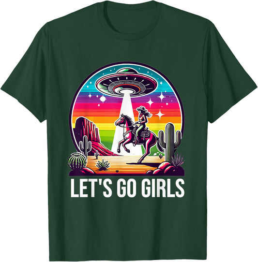 Space Cowgirl Let's Go Girls Cosmic Galactic Western UFO T-Shirt - T-Shirt | Forest