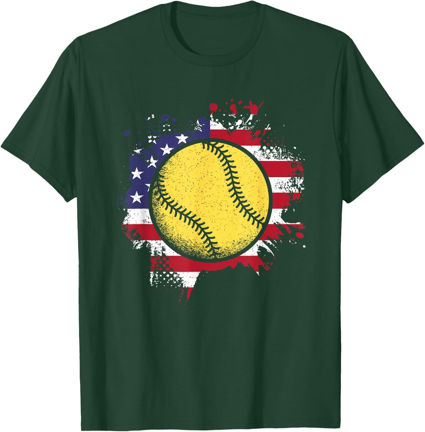 Softball American Flag Vintage Softball Lover Men Women Kids T-Shirt - T-Shirt | Forest