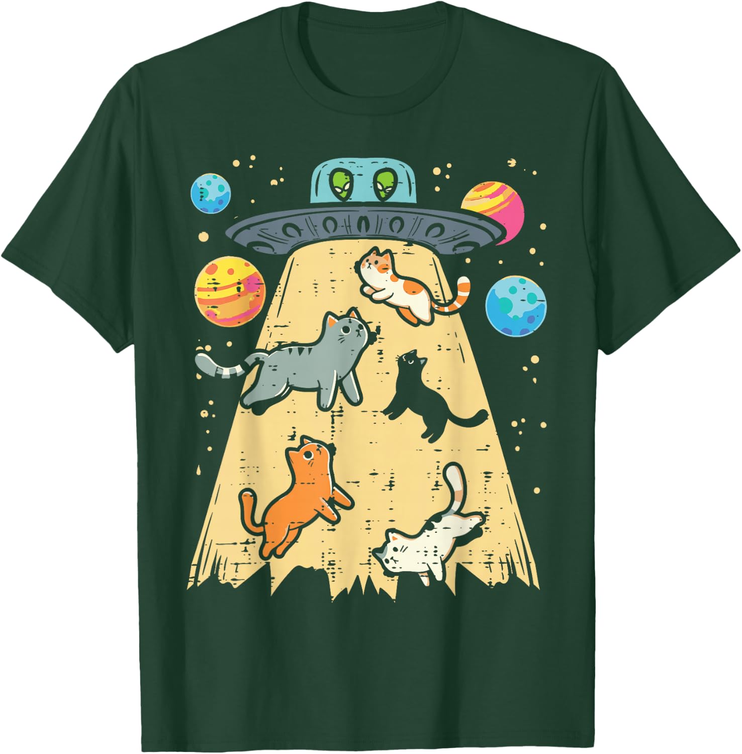 Alien Abduction Cats UFO Flying Saucer Space Women Girls Kid T-Shirt - T-Shirt | Forest