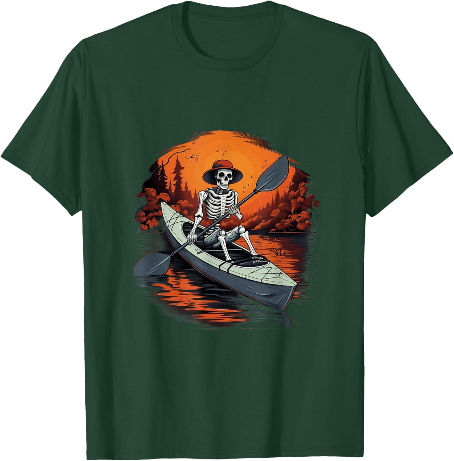 Canoe Skeleton Funny Kayaking Canoeing Halloween Kayaker T-Shirt - T-Shirt | Forest