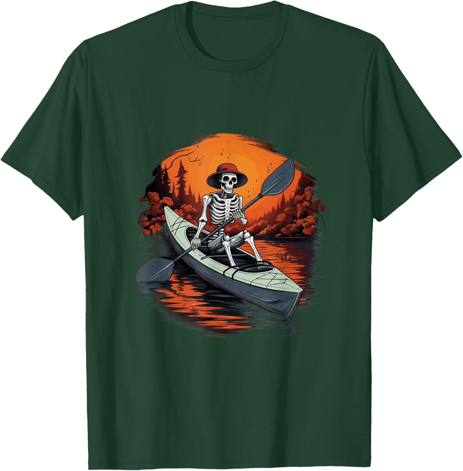 Canoe Skeleton Funny Kayaking Canoeing Halloween Kayaker T-Shirt - T-Shirt | Forest
