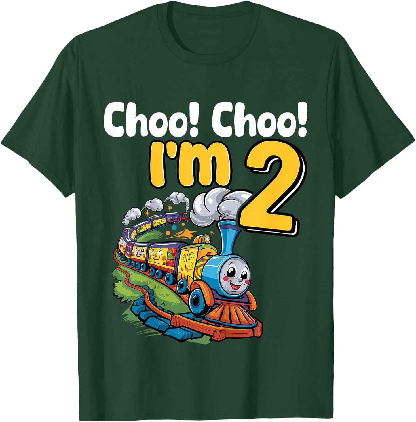Train Choo Choo I'm 2 Years Old 2nd Birthday Party Train T-Shirt - T-Shirt | Forest