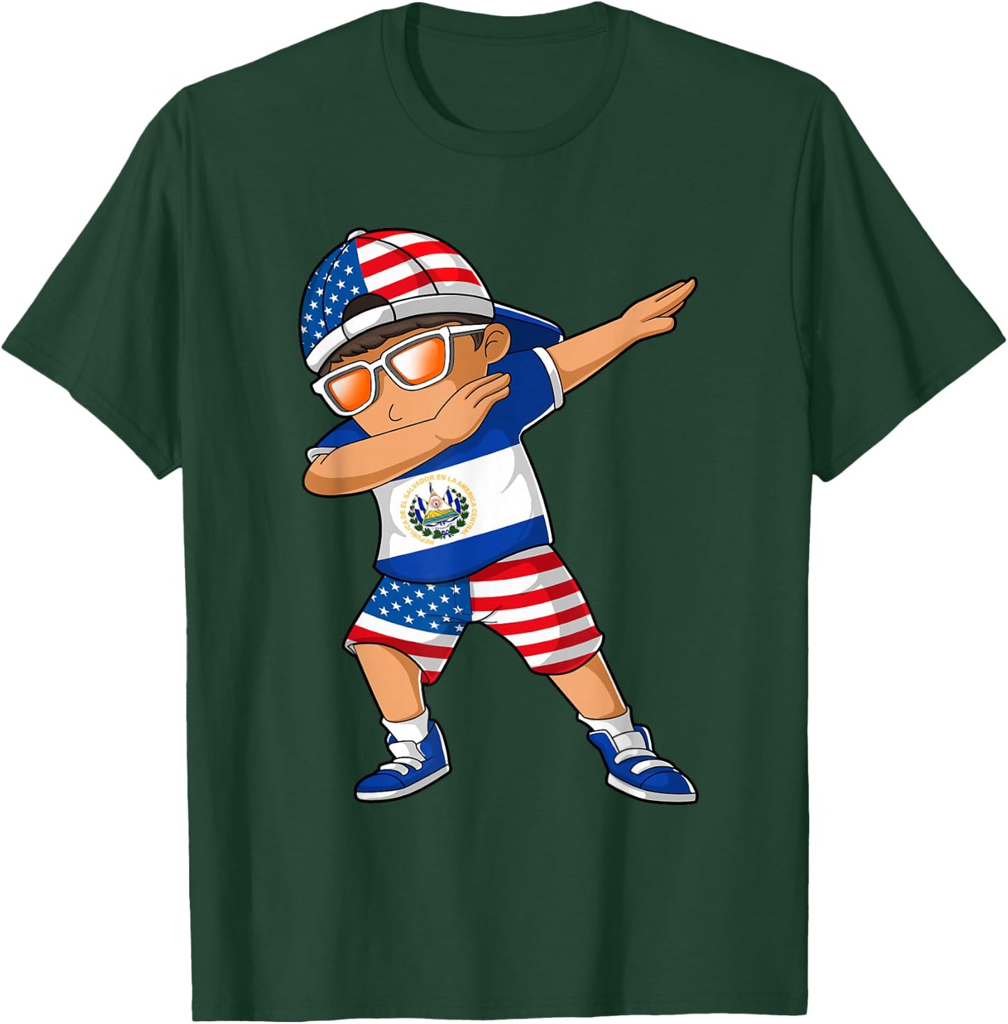 Half American Half Salvadoran Boy Kid El Salvador Flag T-Shirt - T-Shirt | Forest