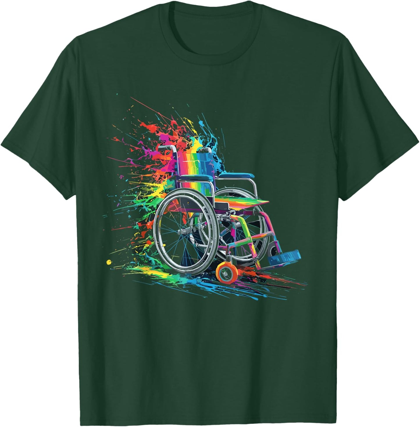 Colorful Paint Splash Wheelchair Art Graphic T-Shirt - T-Shirt | Forest