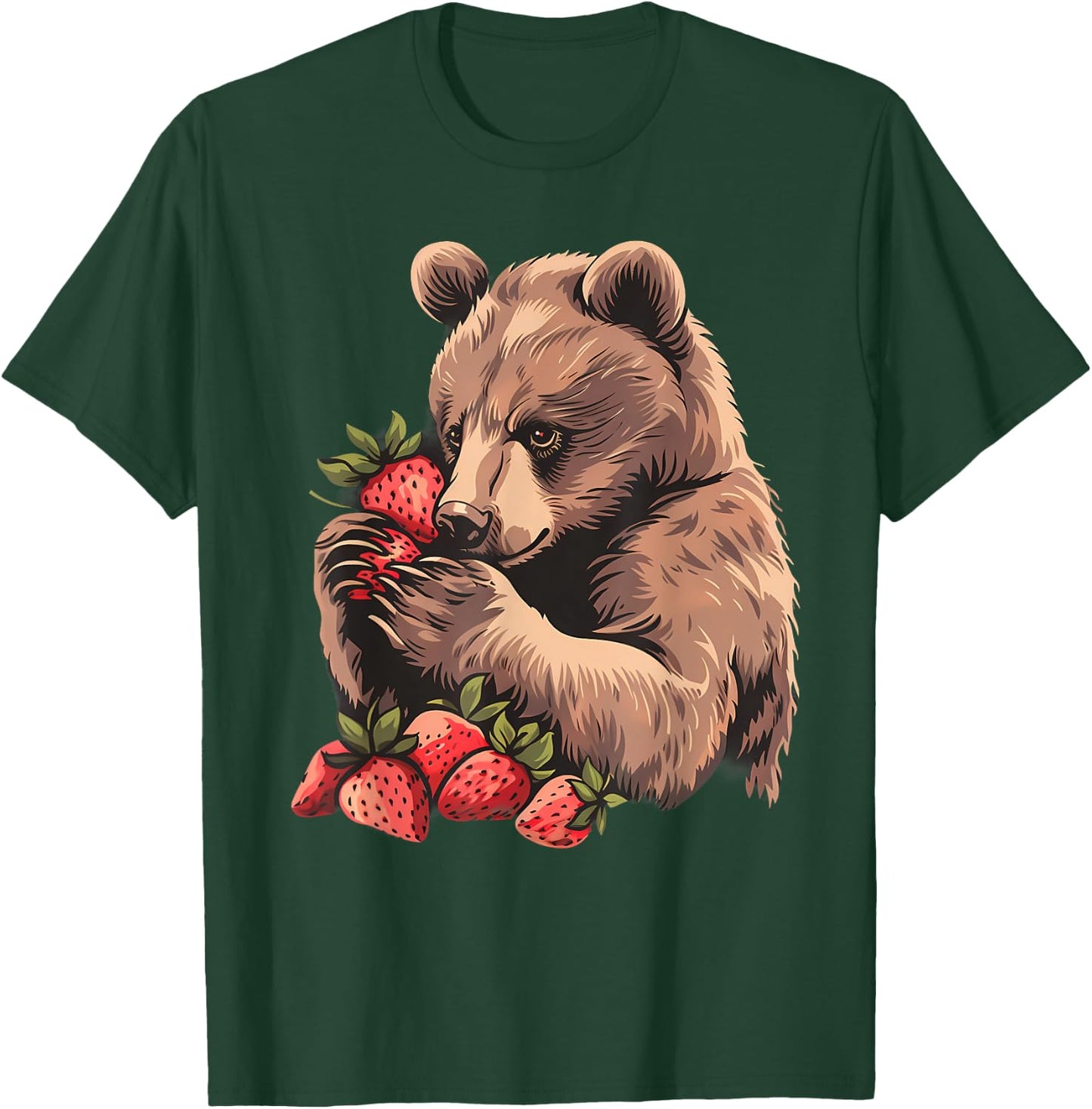 Strawberry Bear Strawberries Artwork Drawing Wildlife Motif T-Shirt - T-Shirt | Forest