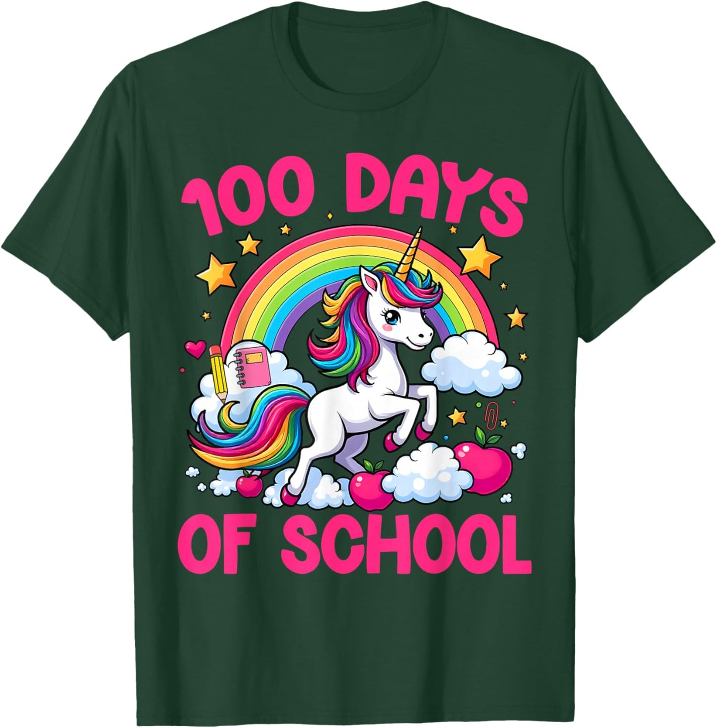 100 Days Of School Unicorn Teacher Girls Happy 100 Days T-Shirt - T-Shirt | Forest