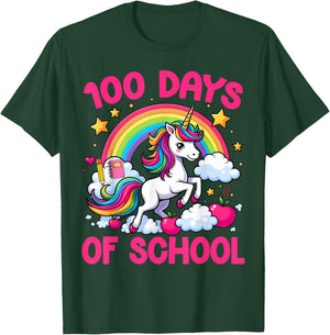 100 Days Of School Unicorn Teacher Girls Happy 100 Days T-Shirt - T-Shirt | Forest