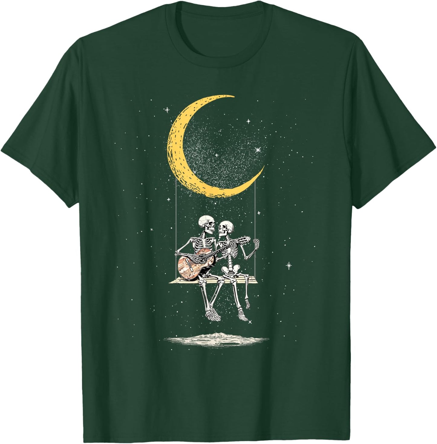 Skeleton Couple Matching Moon Swing Guitar Lover Halloween T-Shirt - T-Shirt | Forest