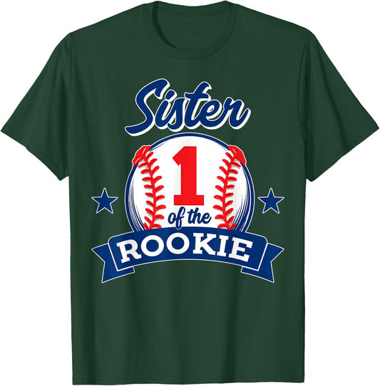 Sister of Rookie 1st Birthday Baseball Theme Matching Party T-Shirt - T-Shirt | Forest