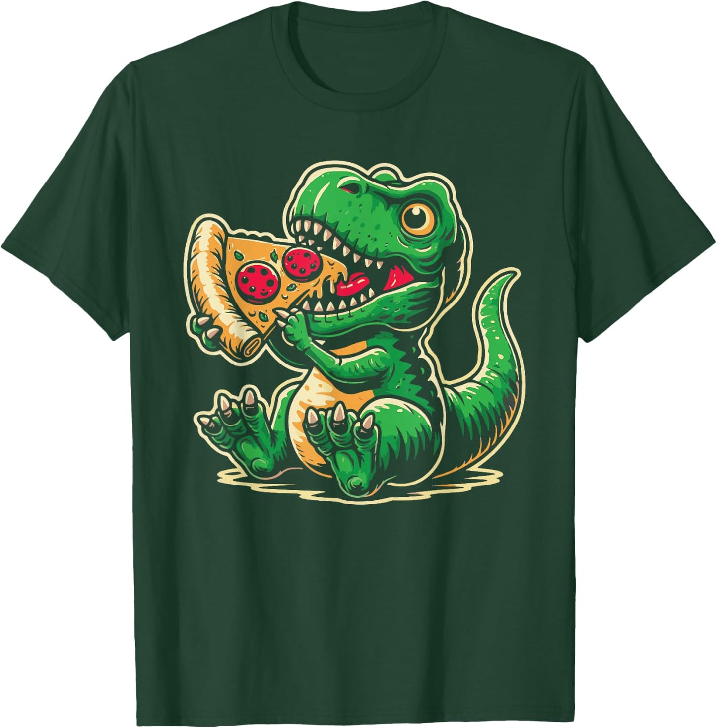 T-Rex Dinosaur Eating Pizza Funny Dino Lover T-Shirt - T-Shirt | Forest