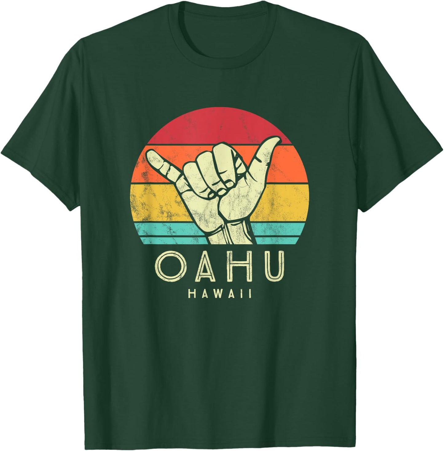 Oahu Hawaii Shaka. Surf hand retro hawaiian T-Shirt - T-Shirt | Forest