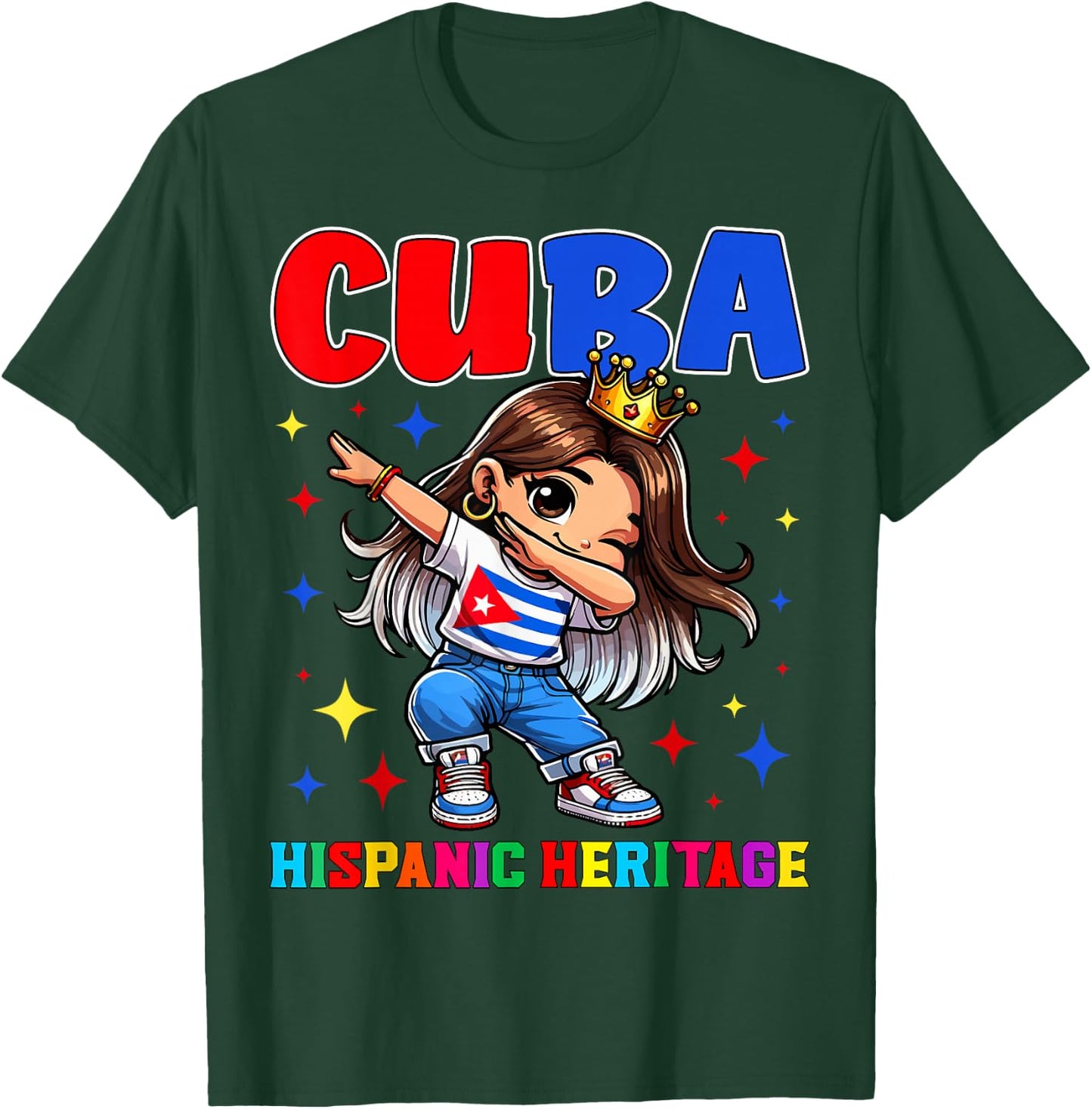 Cuba Dabbing Girl Hispanic Heritage Celebration for Kids T-Shirt - T-Shirt | Forest