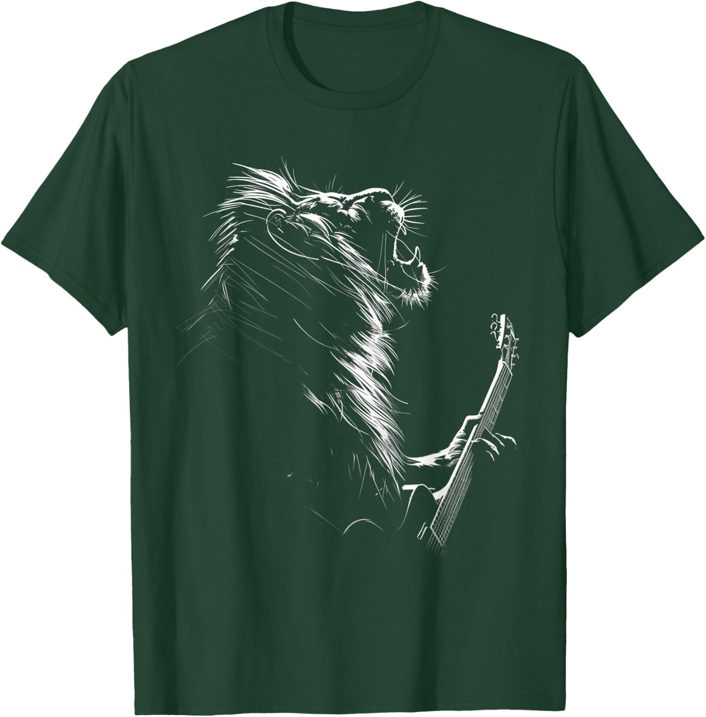 Lion Playing Guitar Rock And Roll Music Men Women Kids T-Shirt - T-Shirt | Forest