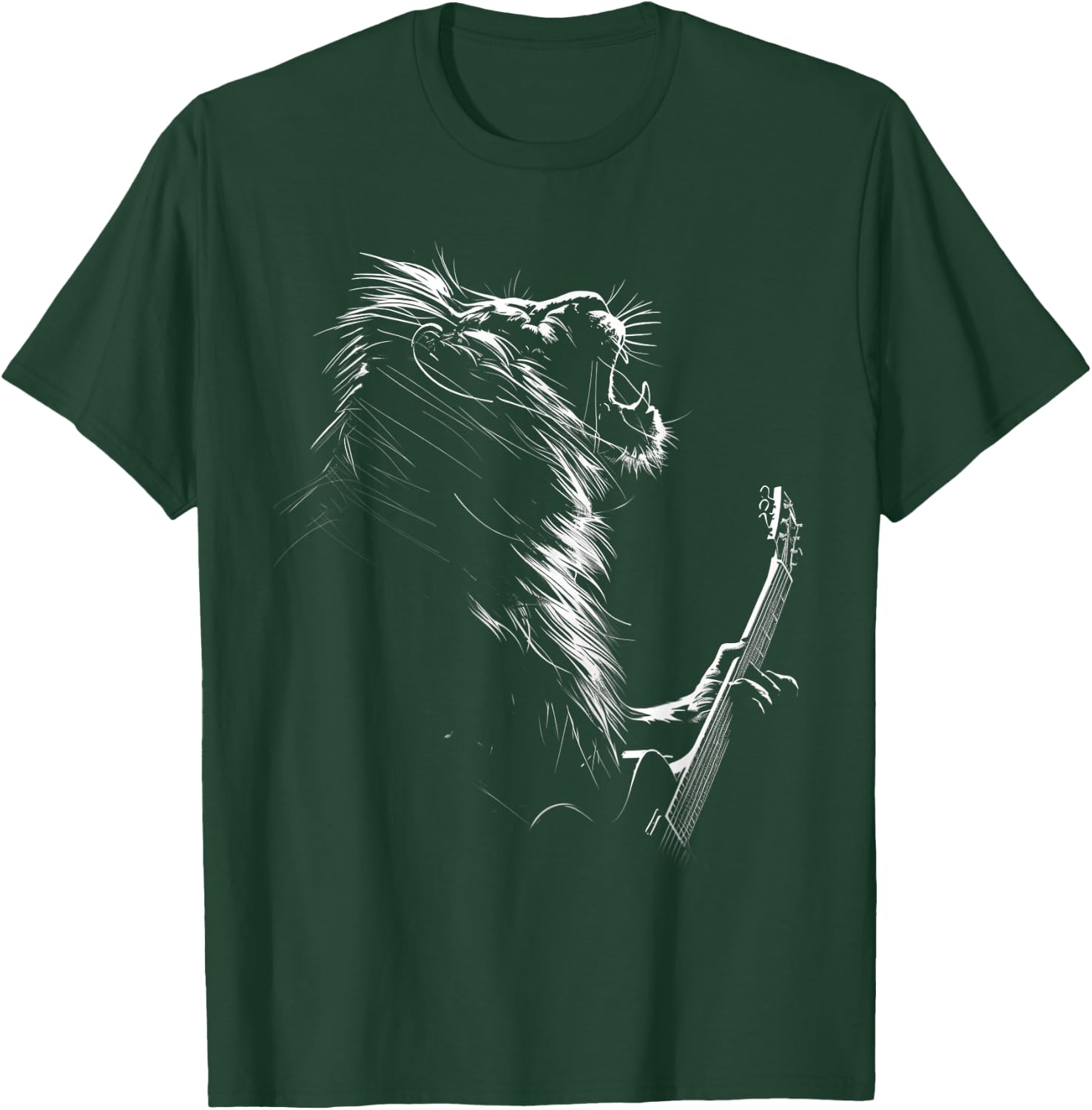 Lion Playing Guitar Rock And Roll Music Men Women Kids T-Shirt - T-Shirt | Forest