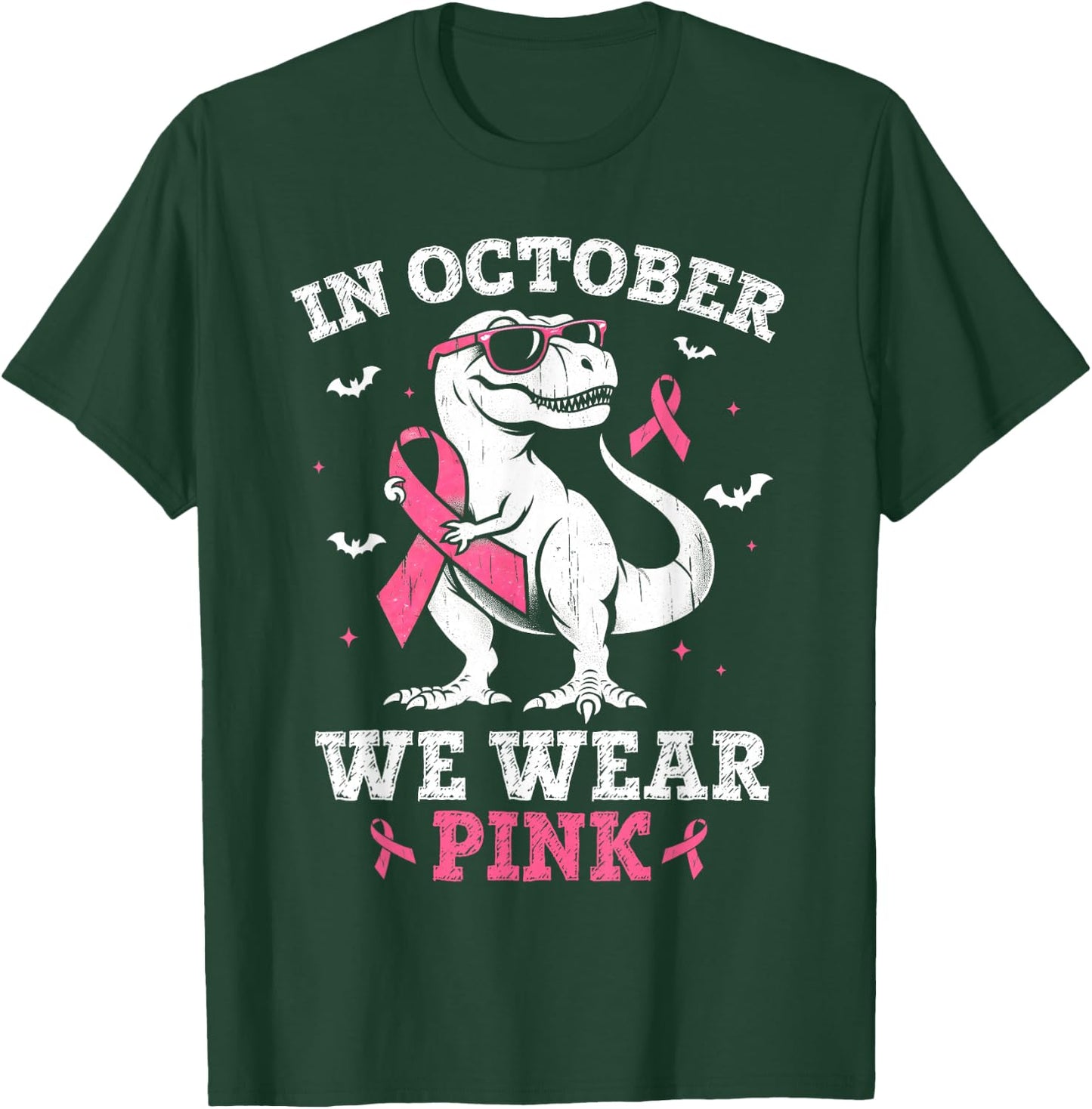 In October We Wear Pink Breast Cancer Dinosaur Boys Toddlers T-Shirt - T-Shirt | Forest