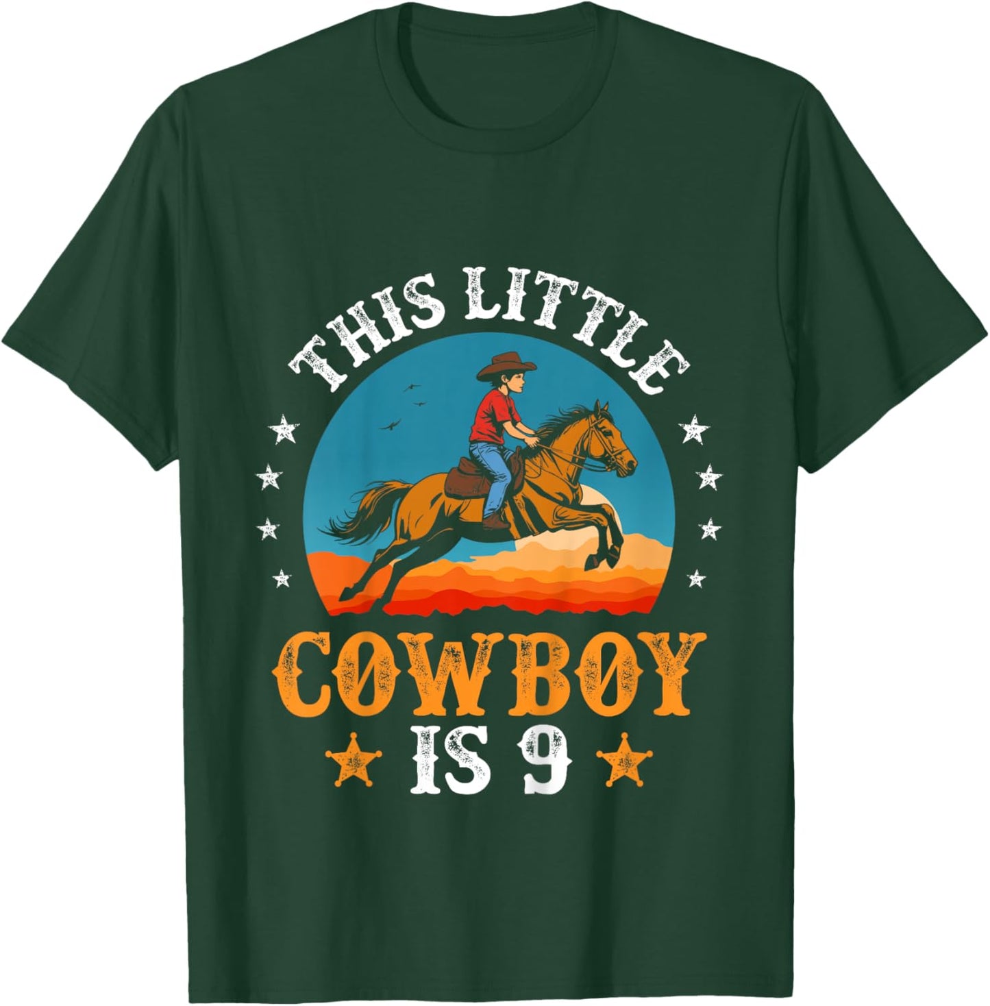 Kids Cowboy 9th Birthday Boys 9 Year Old Rodeo Horse Riding T-Shirt - T-Shirt | Forest