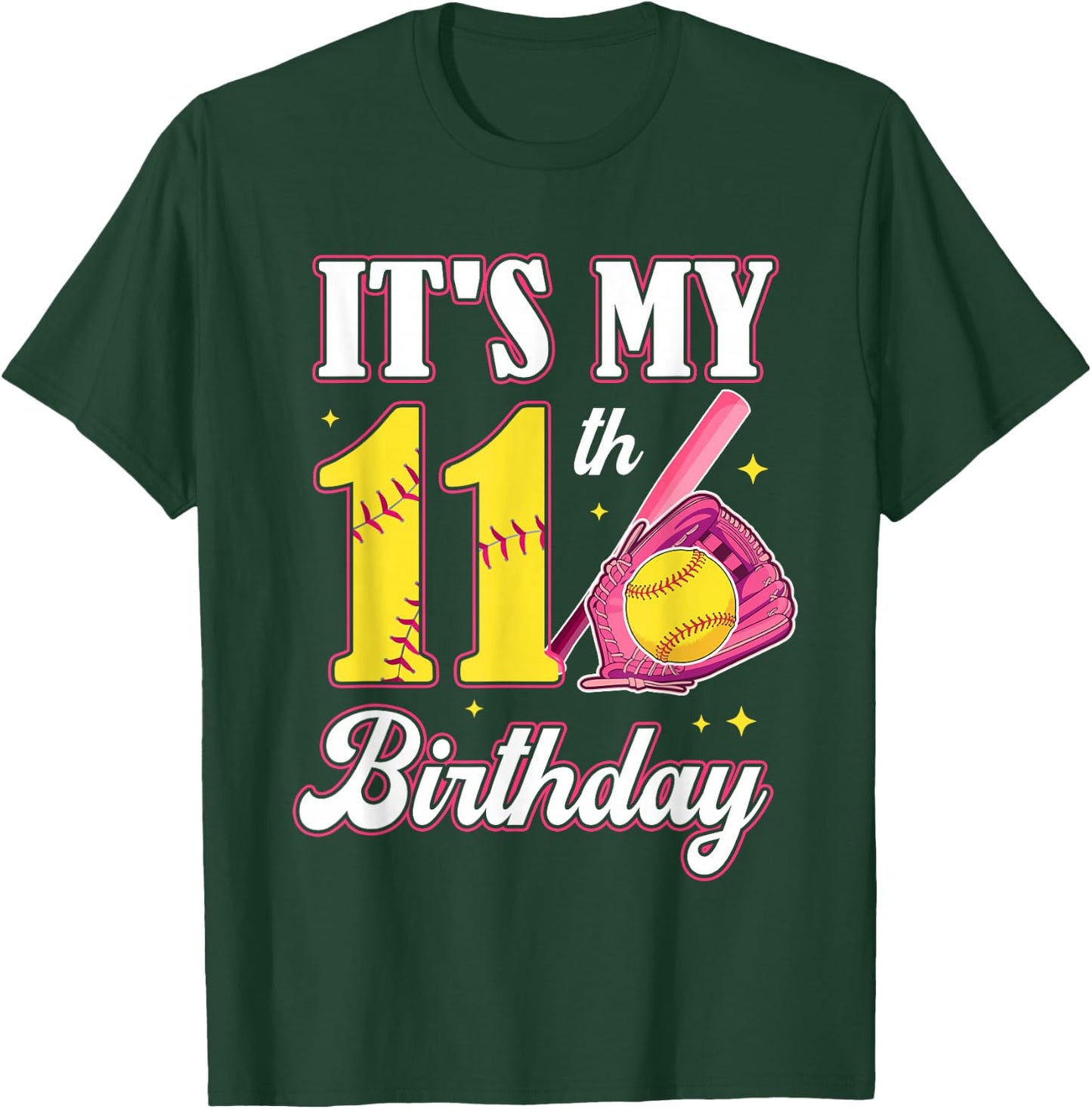 It's My 11th Birthday Softball Girl 11 Year Old Party T-Shirt - T-Shirt | Forest