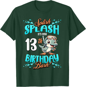 Splish Splash 13th Birthday Bash Dolphin Diving 13 Years Old T-Shirt - T-Shirt | Forest