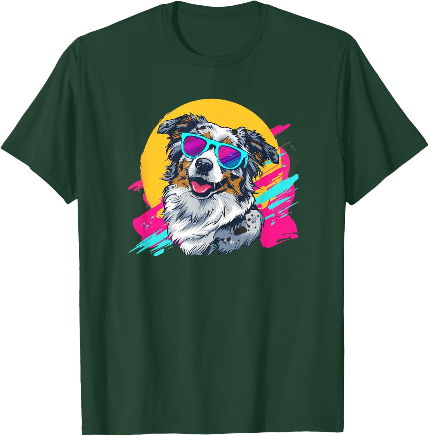Funny Retro Vintage 80s Blue Merle Australian Shepherd Lover T-Shirt - T-Shirt | Forest
