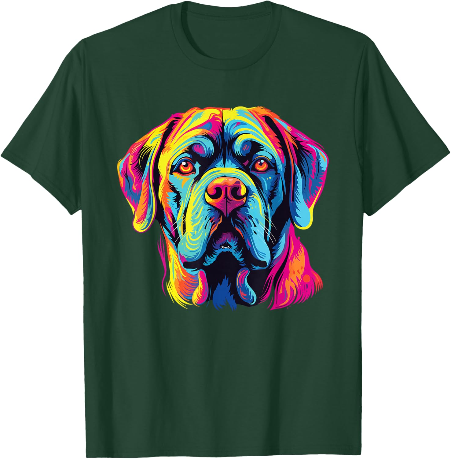 Retro Mastiff Dog -Adults Kids Multicolor Watercolor Artistic Modern Dog-Themed Small T-Shirt - T-Shirt | Forest