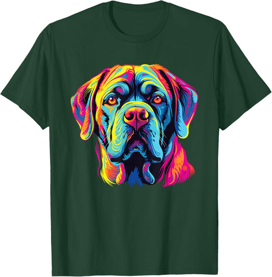 Retro Mastiff Dog -Adults Kids Multicolor Watercolor Artistic Modern Dog-Themed Small T-Shirt - T-Shirt | Forest